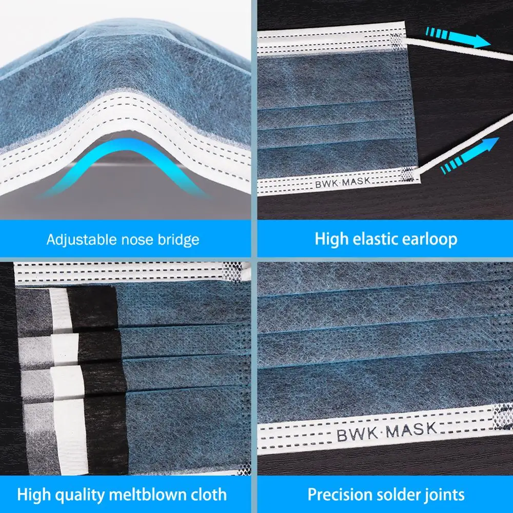 

50/100Pcs POWECOM Face Masks Disposable Protective Mask 4-Layer Fifter Activated Carbon Mouth Mask Earloops Cover Unisex