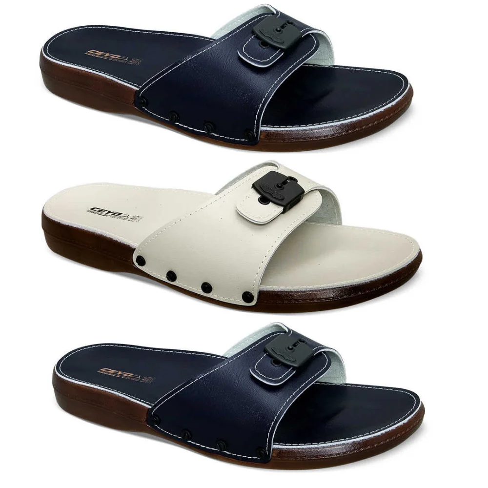Ceyo Men Slippers Shoes Orthoped Casual Hiking Slippers Beige Navy Blue Sandals Unisex Slides 6300 Designer House For Men