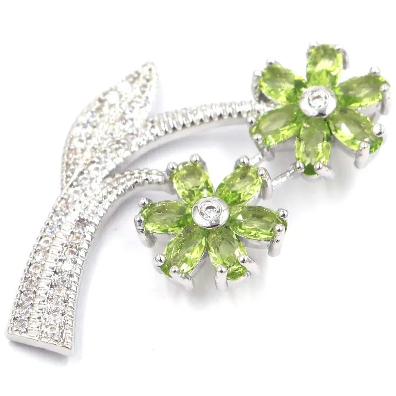 

38x24mm SheCrown Romantic Created Green Peridot CZ Gift For Woman's Present Silver Pendant