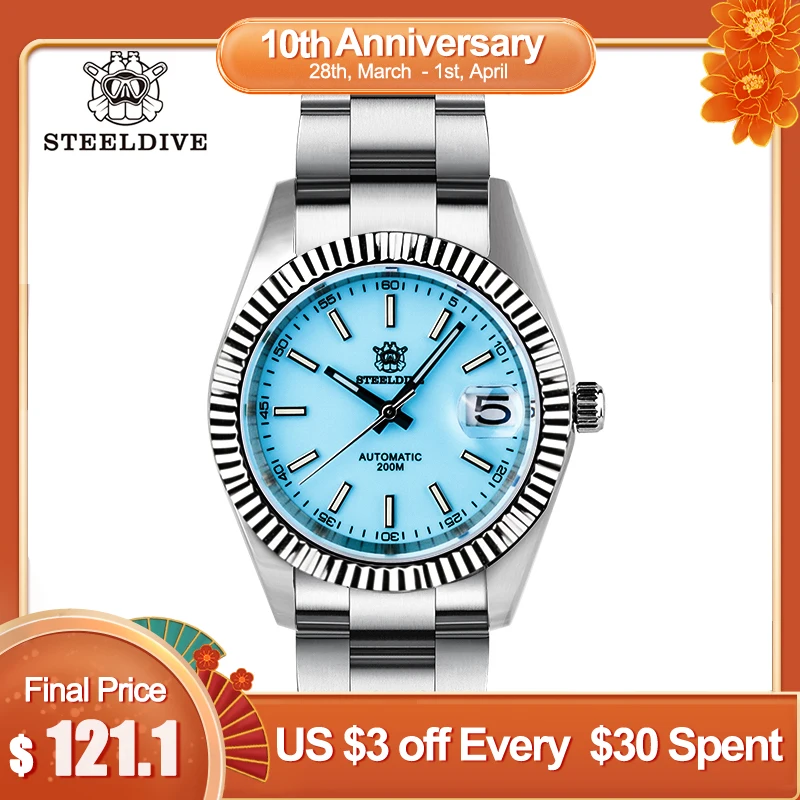 

Steeldive 1933 Men Dress Watch Oyster Bracelet Retro Classic NH35 Automatic Mechanical Watches Sapphire Cyclops Waterproof 20Bar