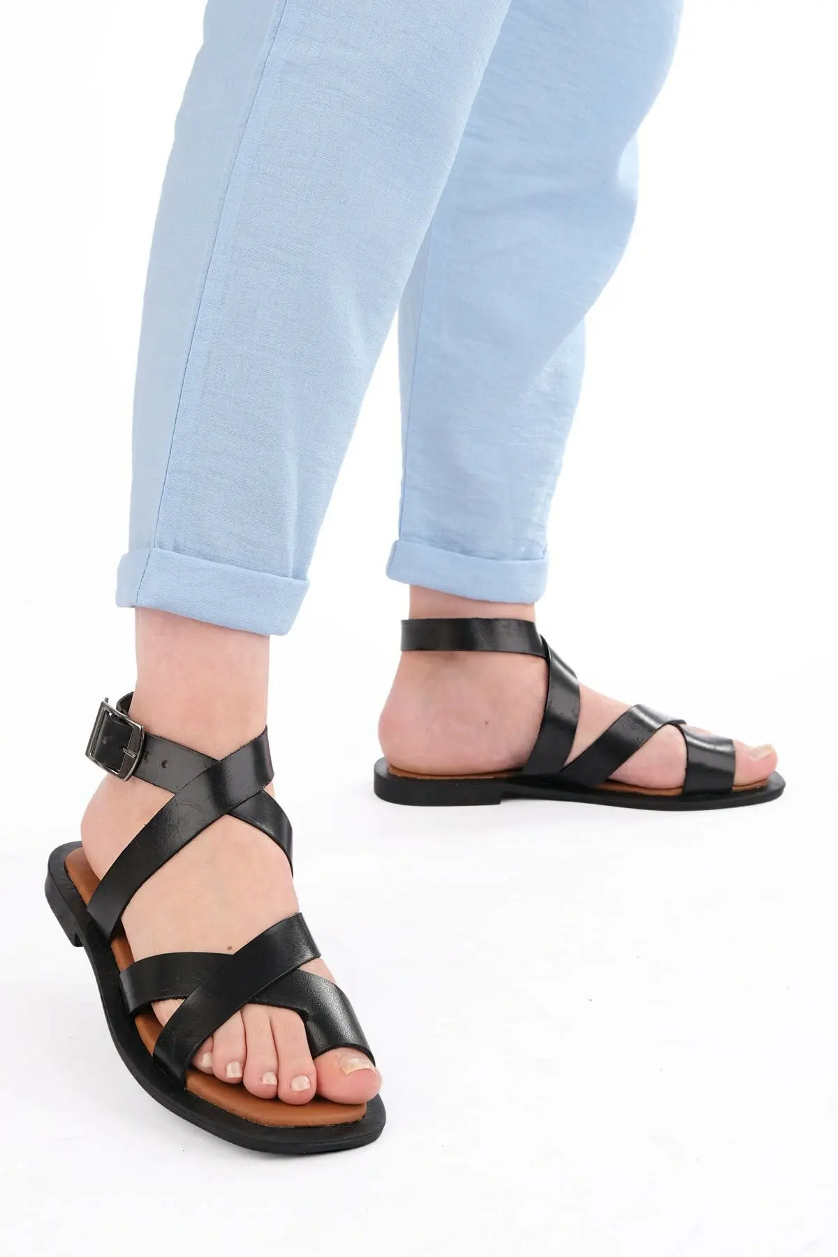 

Sandals Women 2021 Genuine Leather Summer Slippers Luxury Femme Design Shoes Ladies Flats Made in Turkey High Quality