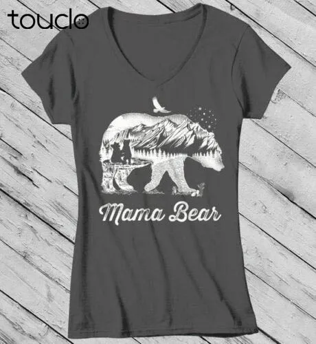 

Women's Mama Bear T Shirt Mom T Shirts Hipster Double Exposure Camping Shirts