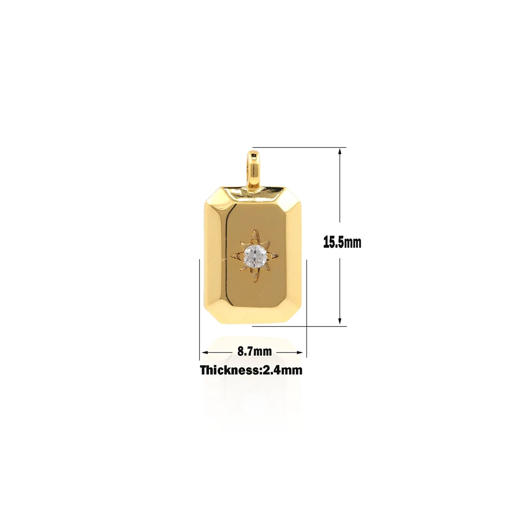 

Micropavé Polaris Pendant, Star-shaped Rectangular Necklace, Gold-plated Brass Medal, Star Charm, DIY Jewelry 15.5×8.7×2.4mm