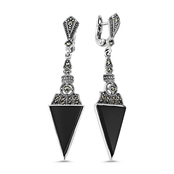 

Silver 925 Sterling Marcasite & Natural Stone Earrings