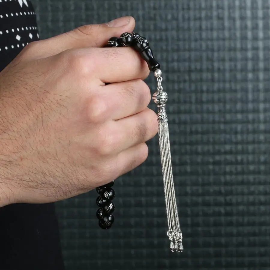 

Special Inlaid Jet Rosary (Tasbih) Fashion Turkish Premium Quality Handmade Jawelery