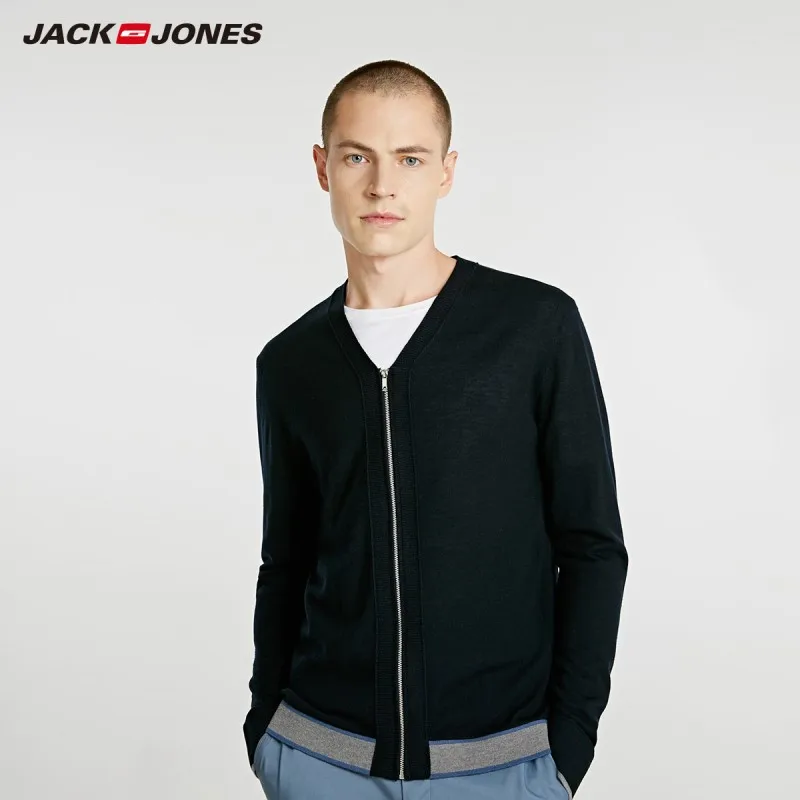 JackJones/осенний мужской Повседневный свитер на молнии с длинными рукавами топ
