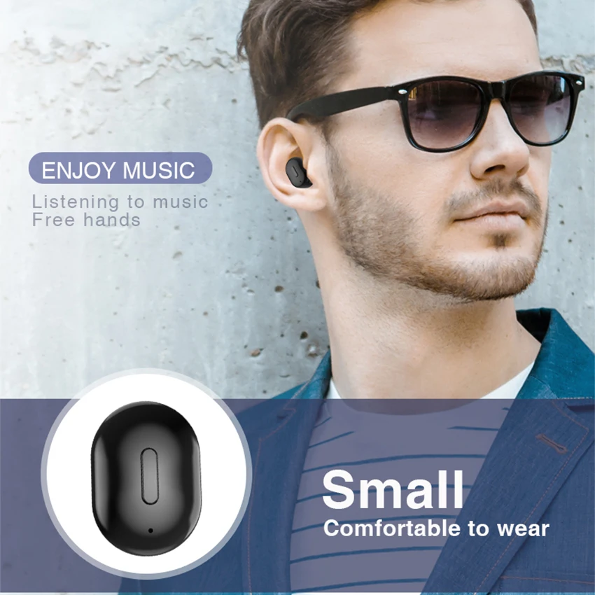 Беспроводная мини-гарнитура Wiresto Bluetooth-наушник на одно ухо спортивные невидимые