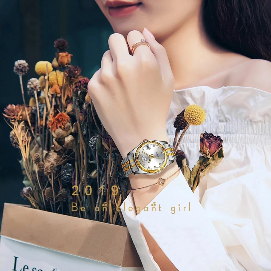 High Quality Casual Women Luxury Quartz Watches Ladies Golden Stainless Steel Watchband Waterproof Watch Gift for Wife