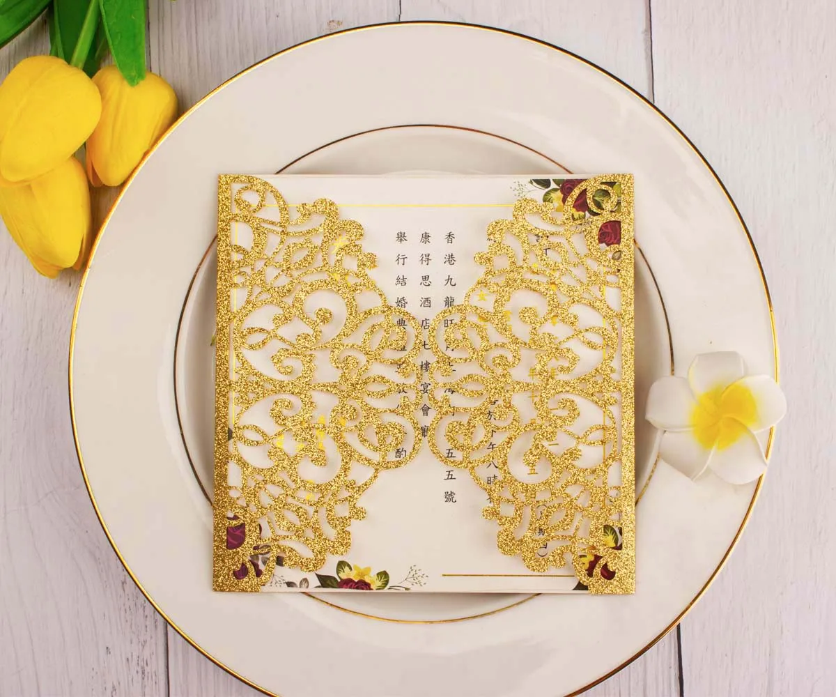 50 шт. полый лазерный разрез квадратных розового красного золотого серебристая