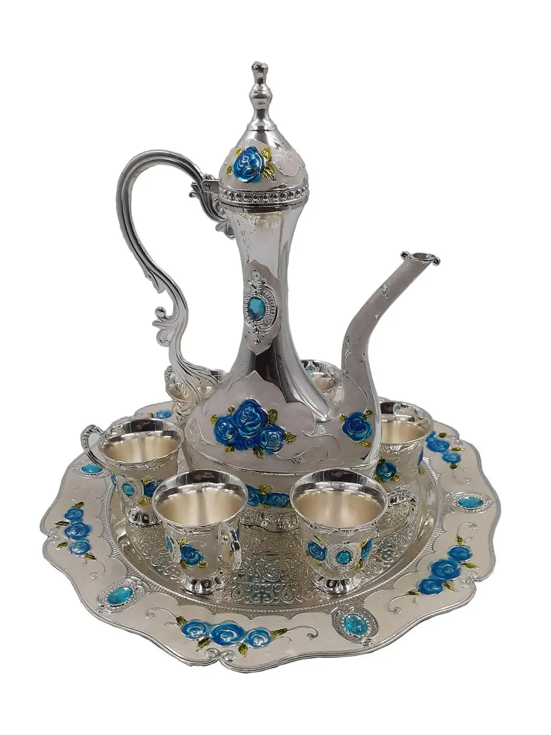 

Engraved Herbal Tea Cold Drinks Set Ottoman Arabic Handmade Copper Set of Zamzam Water Kettle Bottle Glass Homeware Cup Water Na
