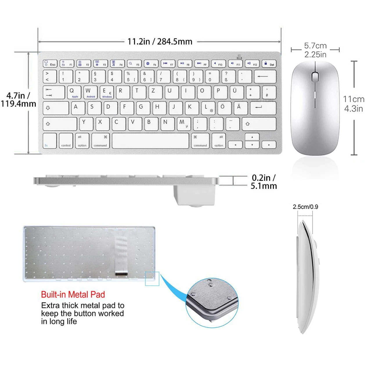 Немецкая беспроводная мышь QWERTZ ультратонкая Бесшумная Bluetooth клавиатура для Mac iPad