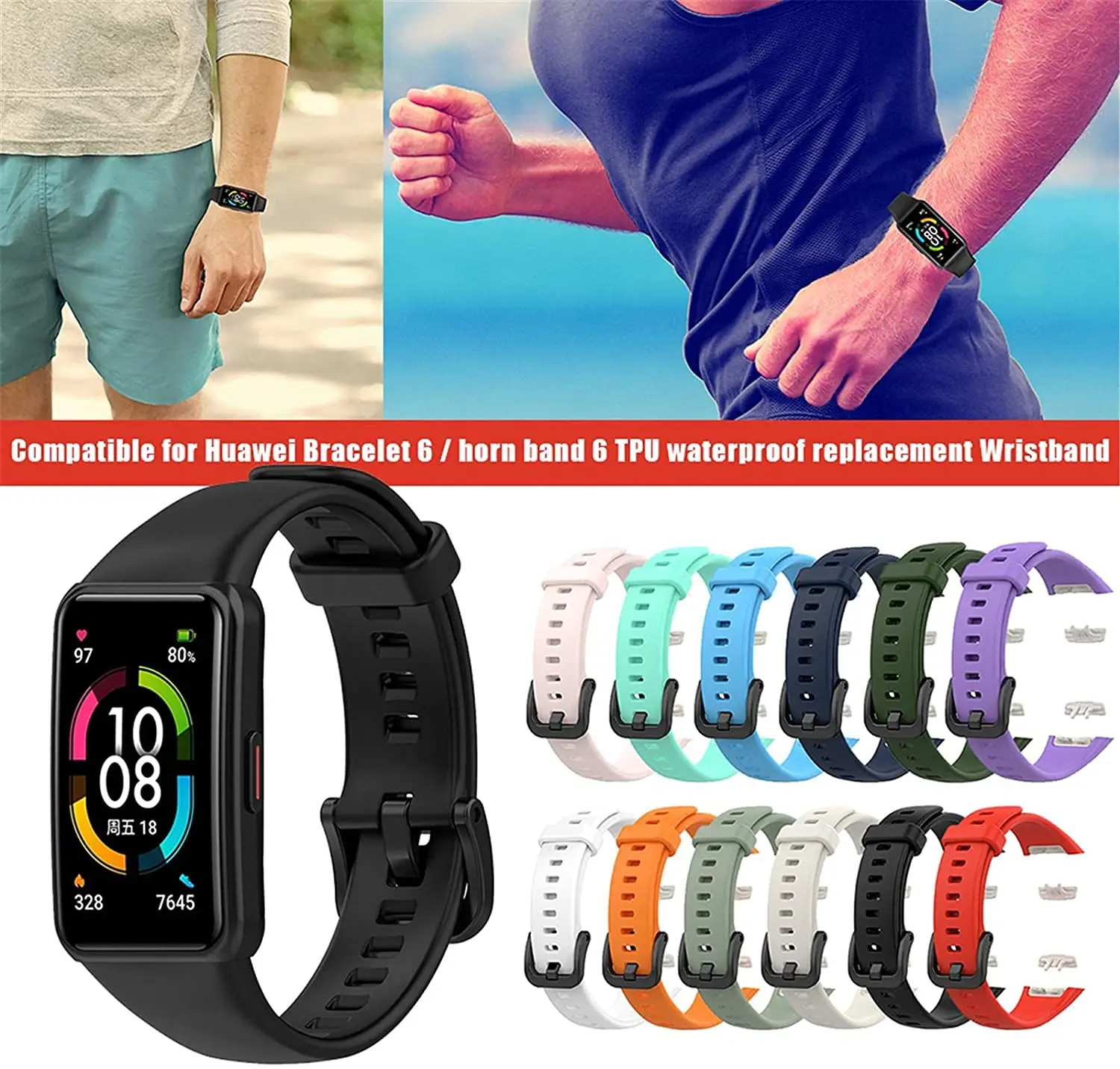 

AWINNER Silicone watch Sport Straps For Huawei Honor band 6 smart watch band Replacement Adjustable Bracelet for Huawei 6 Strap