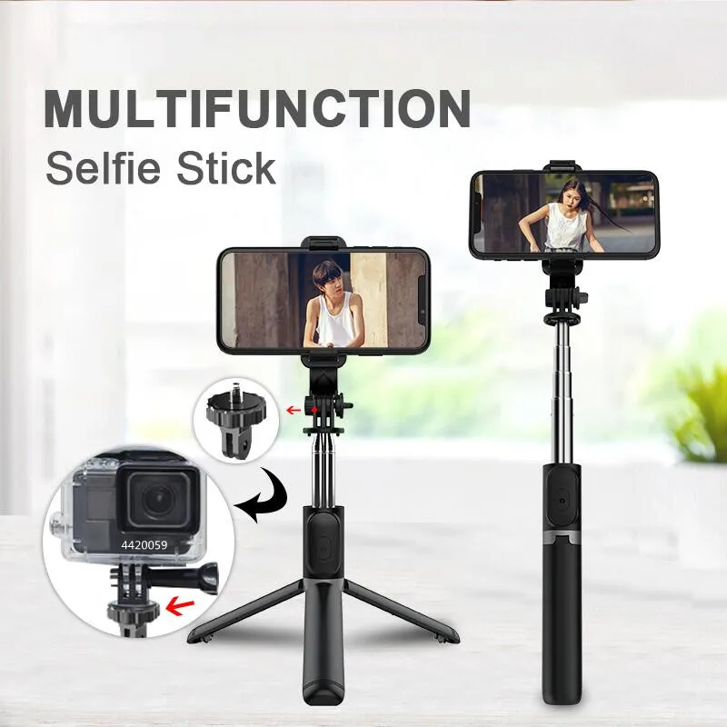 Roreta Mini Extendable 4 in 1 Selfie Stick Tripod with Wireless Remote - 360° Rotation Phone Stand Holder For GoPro SJCAM Camera