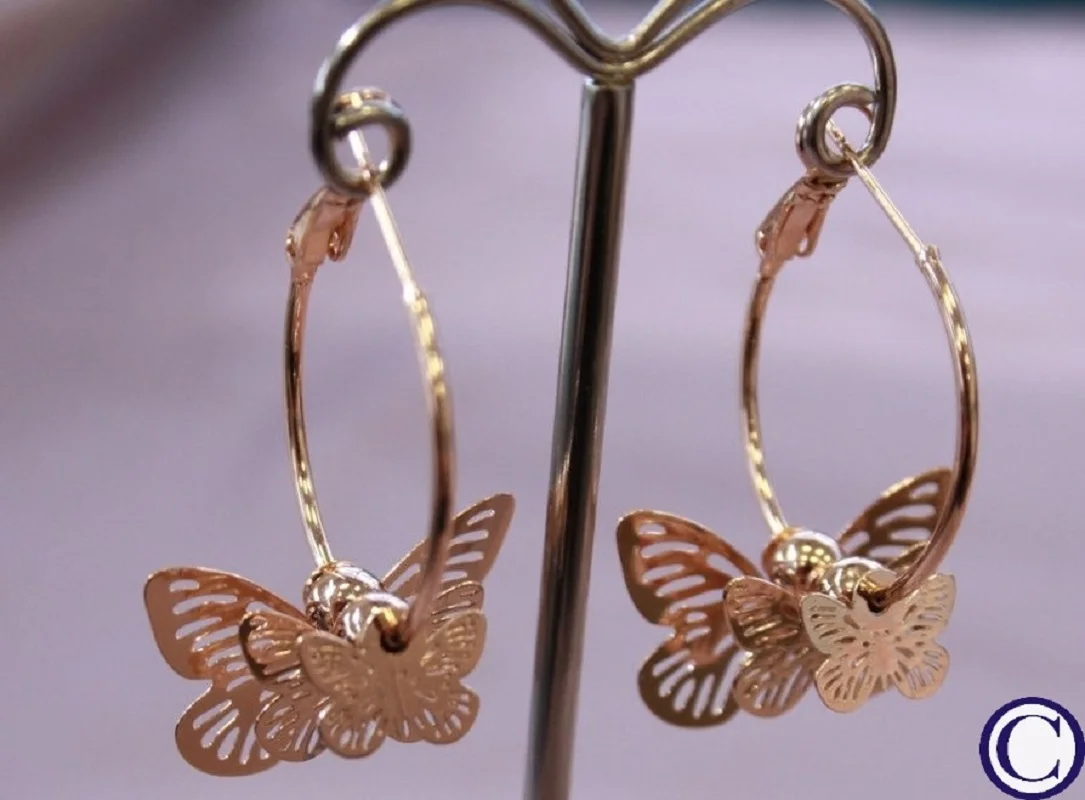 Серьги Кольца - Бабочки Тренд Бижутерия Для Женщин Под золото Подарок |