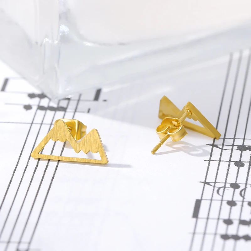 

Stainless Steel Hollow Snow Mountain Shaped Stud Earrings For Women Fashion Jewelry Gift Boucle D'oreille Femme Bijoux Wholesale