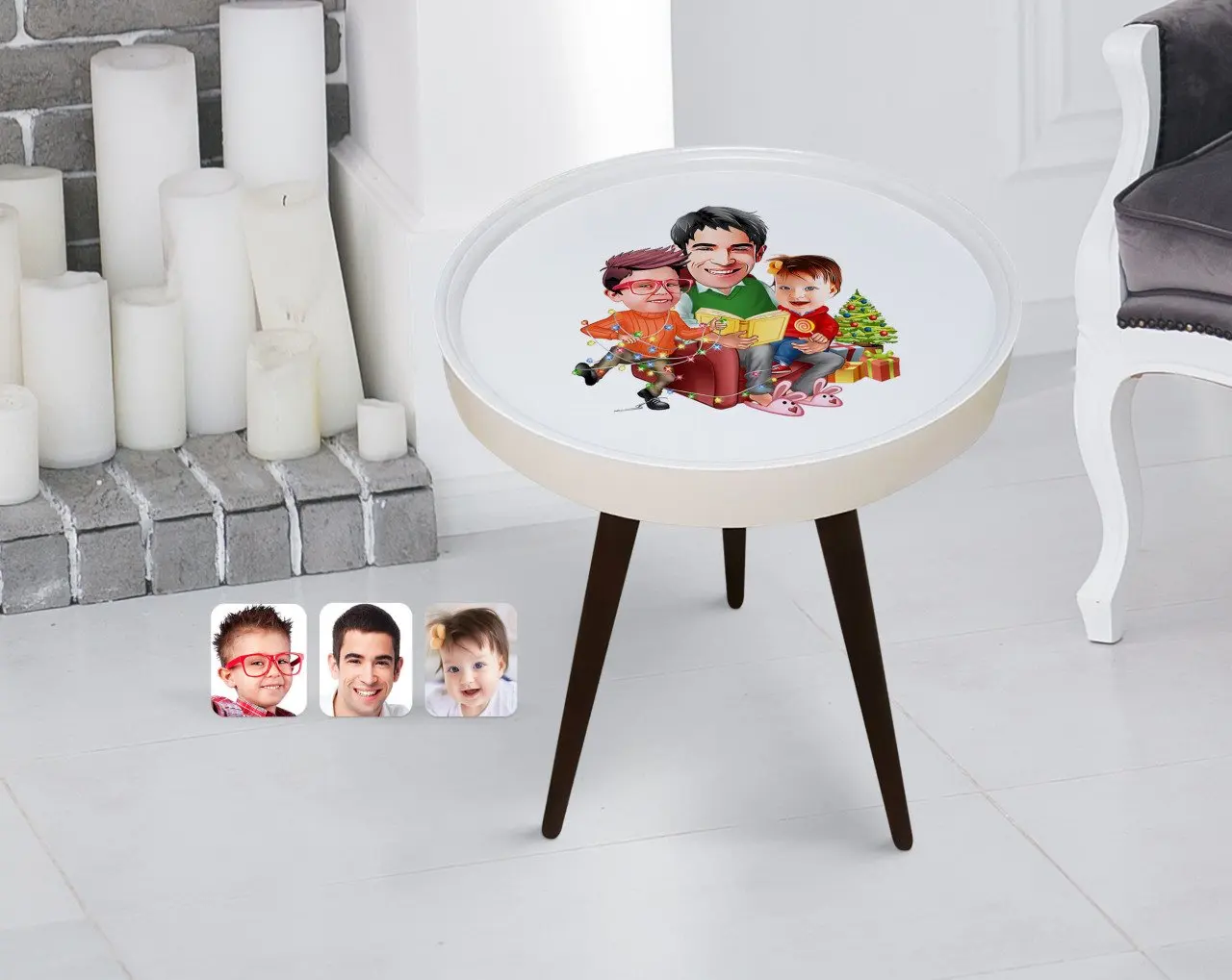 Personalized New Year Family Caricature Of Wood Zigon Sehpa-1