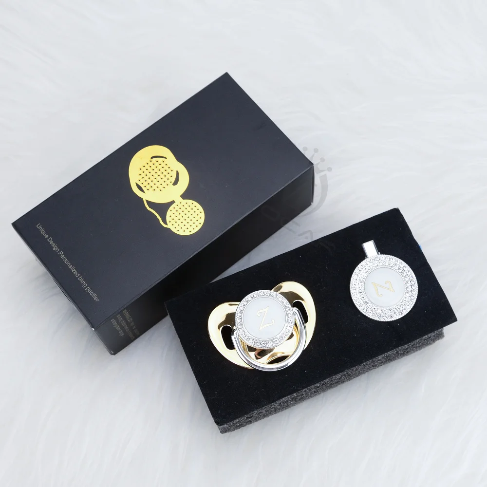 Золотая пустышка MIYOCAR элегантная Серебристая с надписью Z и клипсой без BPA SGS для