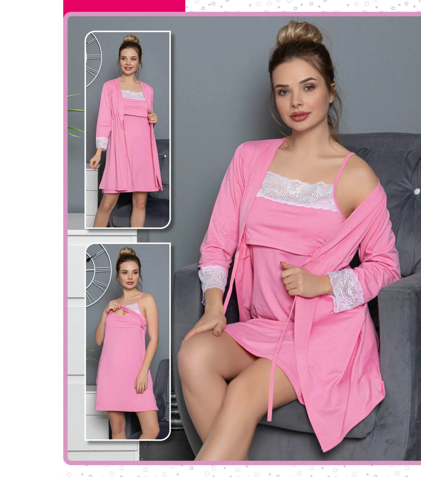 Women's Cotton Pregnancy Nursing Dress Front Baby Absorbent Design Custom 2 Piece Soft Home Comfortable Bed Wearable Sizes M L X