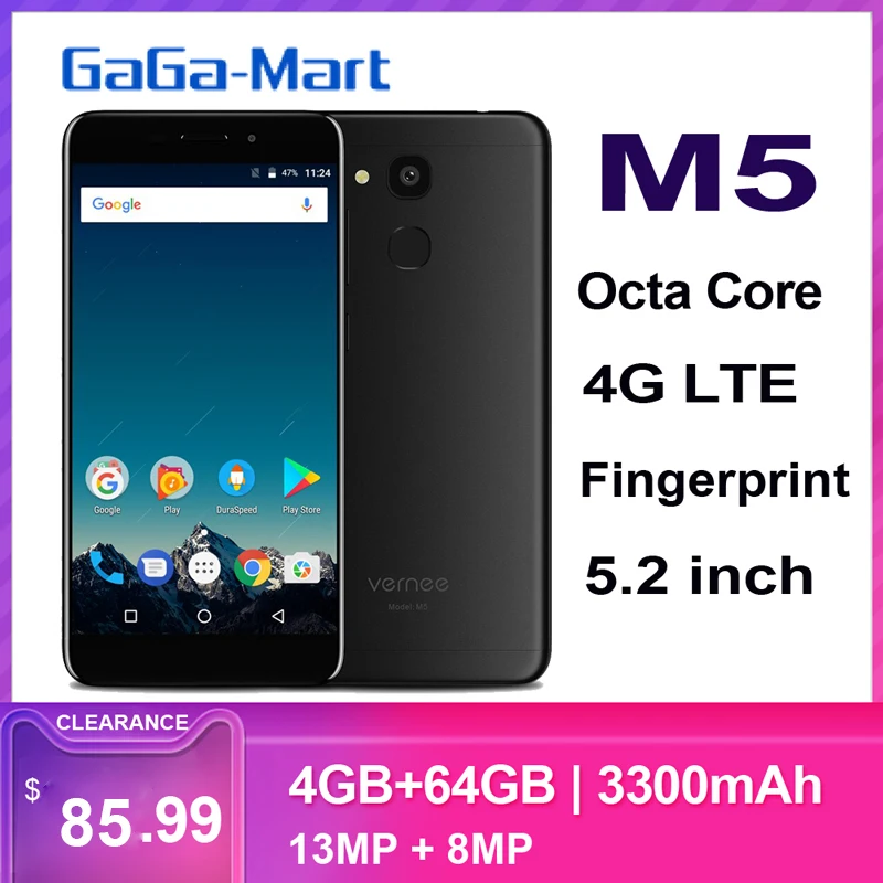 Смартфон Vernee M5 4G 5,", 4 Гб ОЗУ, 64 Гб ПЗУ, мобильный телефон MTK6750, четыре ядра, Android 7,0, 13 МП, 3300 мА/ч, HD, отпечаток пальца, мобильный телефон