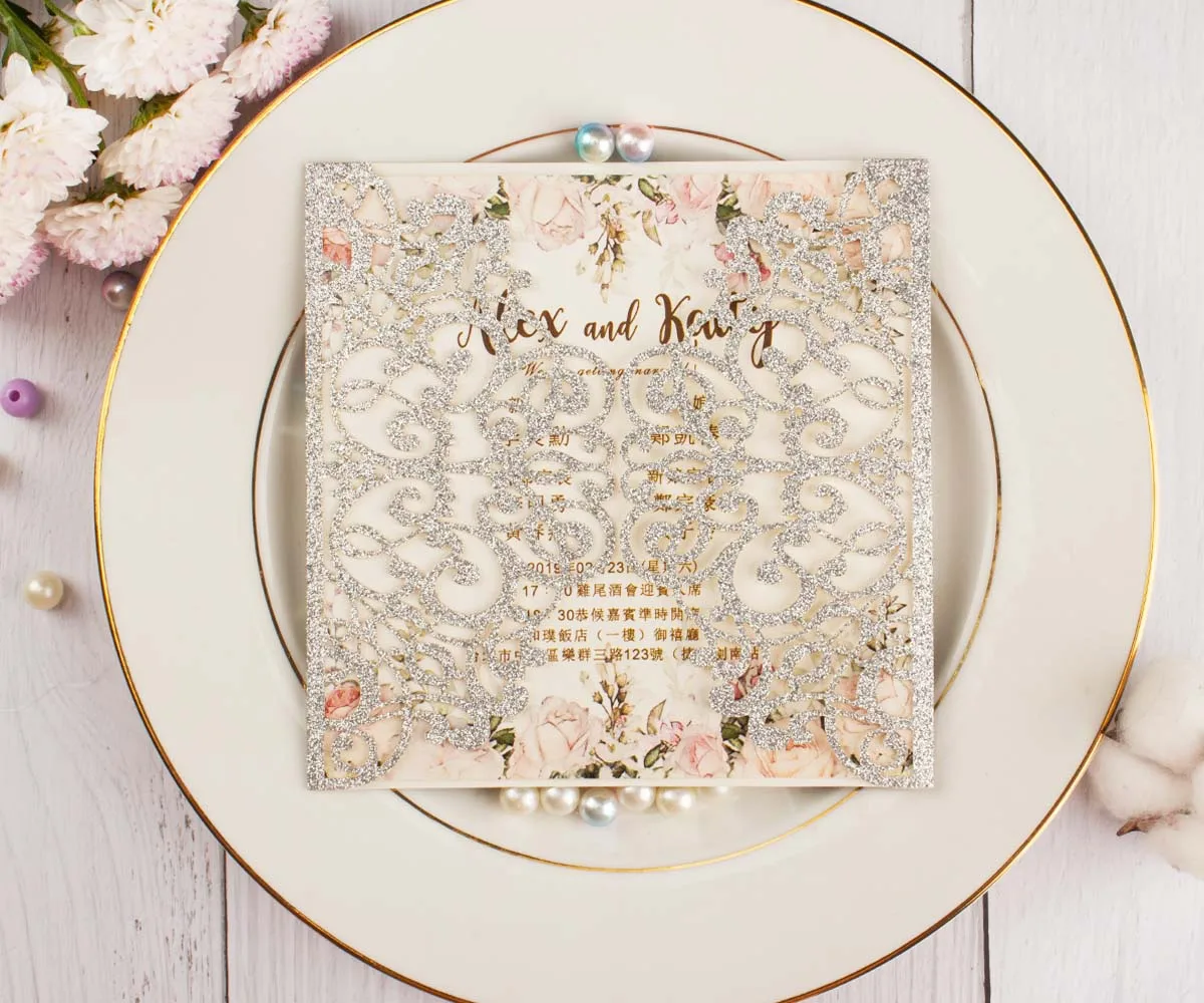 50 шт. полый лазерный разрез квадратных розового красного золотого серебристая