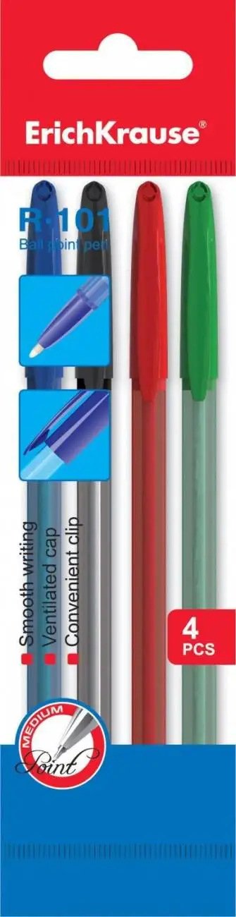 Ballpoint pen R-101 in a set of 4 pieces (blue black red green) 1 0mm erichkrause 33517 |