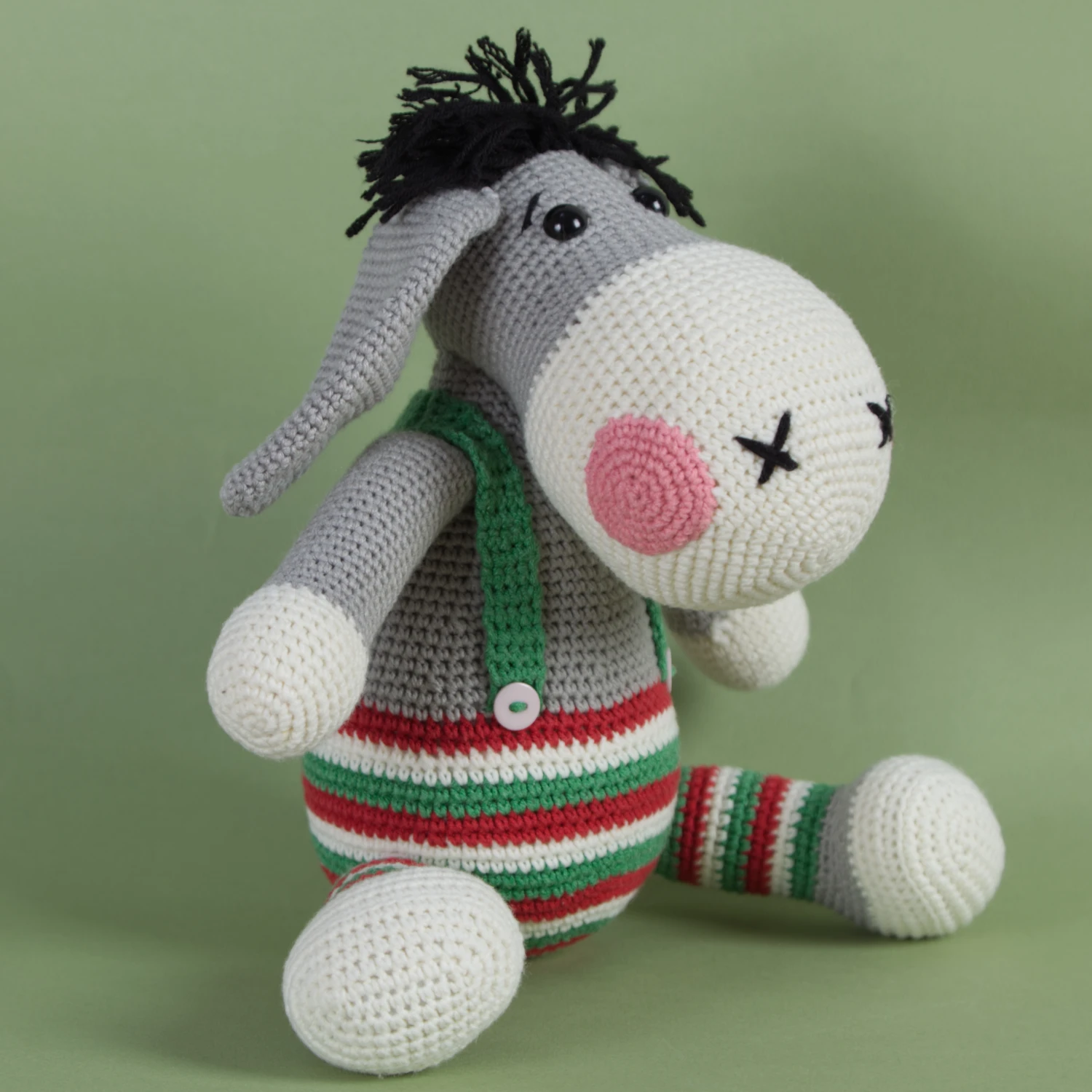 33 cm Teddy Donkey Handmade Amigurumi Fiber Stuffed Cute Toy Knit Crochet Doll, High-Quality Cotton Yarn, safe for Babies