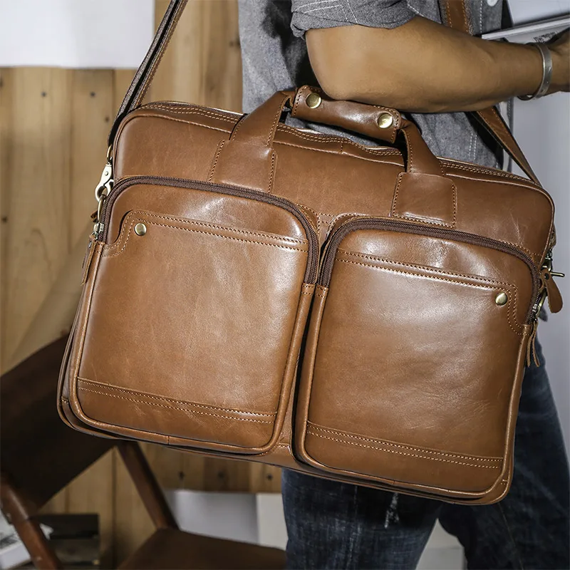 Large Business Genuine Leather Handbag for Men Soft Leather 15.6 inch Laptop Bag Male Luxury Shoulder Bag Men's Briefcase