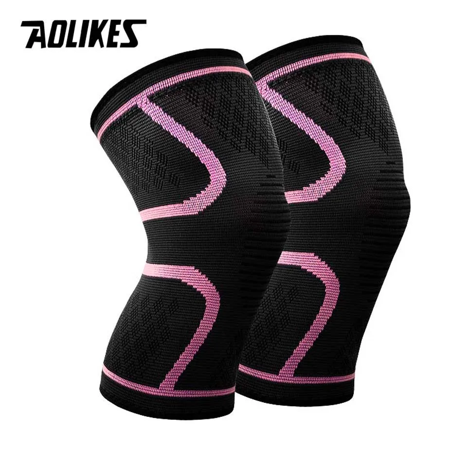 Pink AOLIKES 1 пара наколенников для спорта, бега, езды, баскетбола, наколенники для мужчин и женщин, высококачественные дышащие наколенники - Цвет: Pink