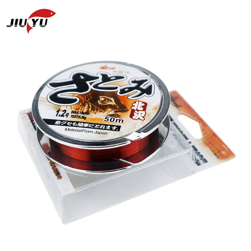 Красная прозрачная рыболовная леска с покрытием из флюора 50 м нейлоновая для