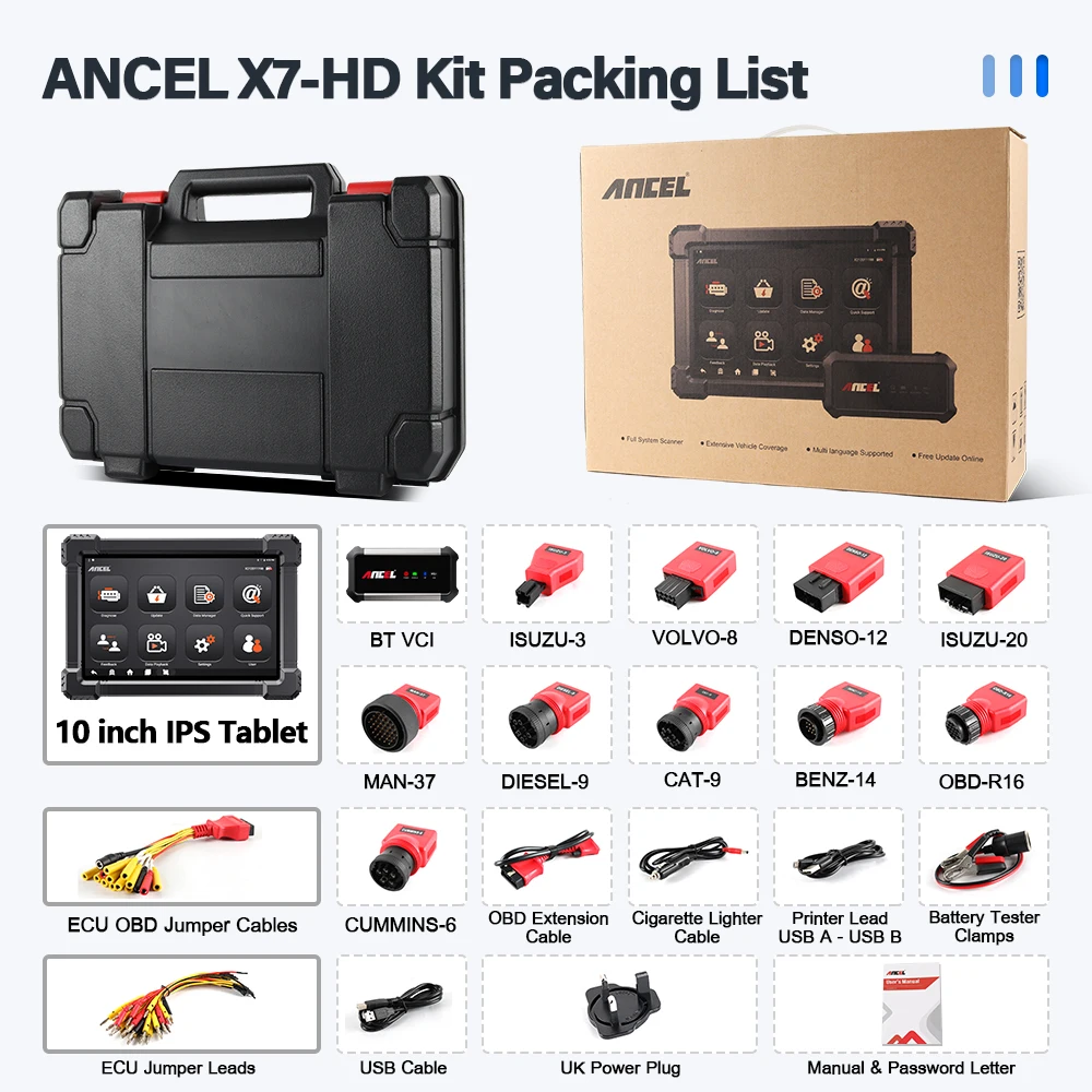 

Диагностический сканер ANCEL X6 HD для грузовиков Isuzu ABS DPF OBD2, сканер для грузовиков, дизельных двигателей, OBD диагностический инструмент