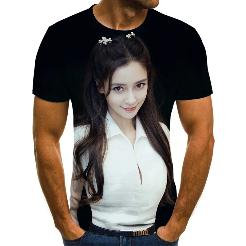 

Angelababy интенсивная фотопечать с короткими рукавами для мужчин и женщин