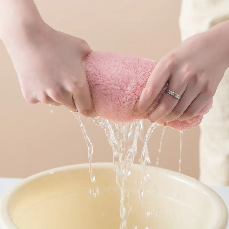 

Solid Color Microfiber Hair Towel Coral Fleece Strong Water Absorption Quick Dry Skin Friendly Low Sensitivity Soft Towel Adults