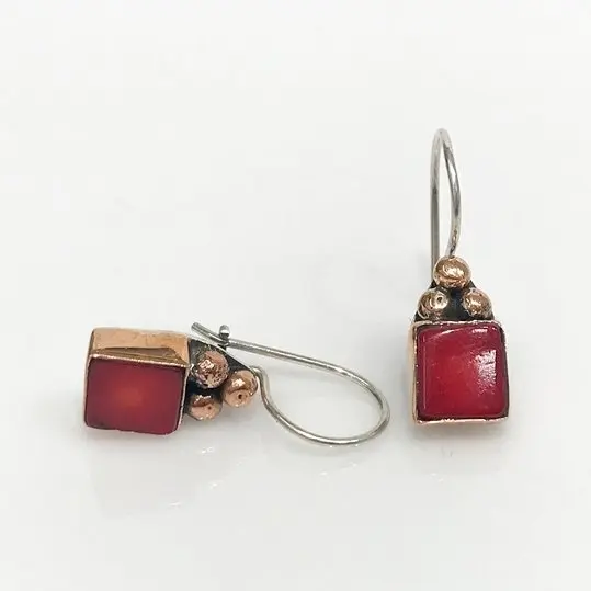 

Natural Coral Stone Handcrafted Authentic #925 Real Silver Earrings