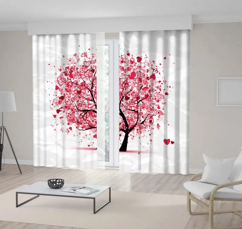 

Curtain Tree with Hearts Leaves Spring Nature Love Beauty Theme Decorative Artwork Red Black