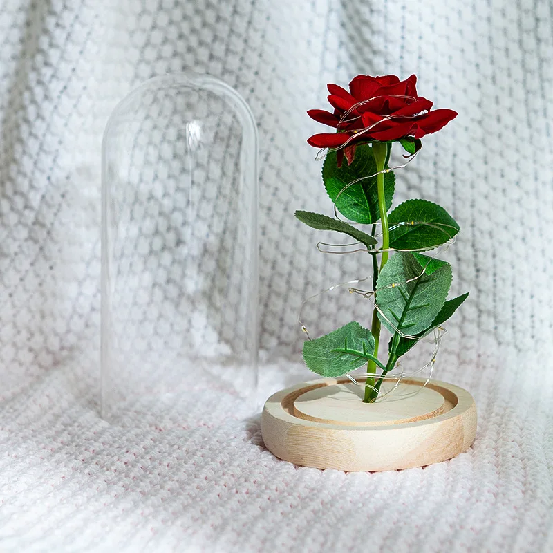 Шелковый цветок розы в Стекло купол Led светильник строка для вечный любовник