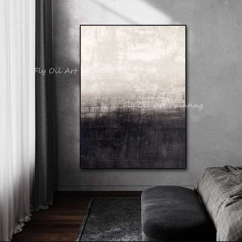 Простой черно-белый пейзаж в скандинавском стиле большой размер 100% ручная