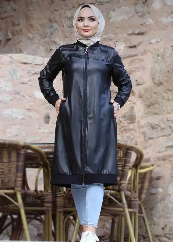 

Women leather long jacket large size long jacket muslim fashion islamic clothing