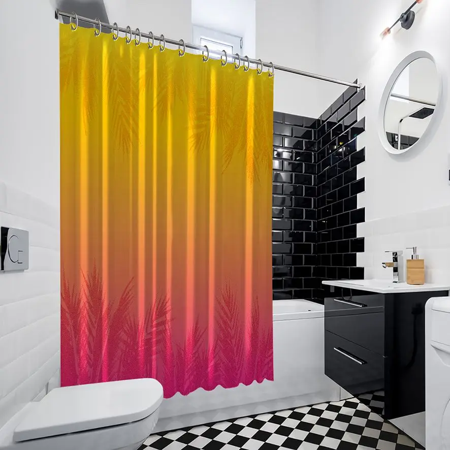 Занавеска для душа Тропический Закат красочные листья пальмы летние пляжные