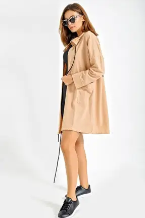 

Turkish Hyper Quality Women's Beige Bird Patterned Seasonal Coat