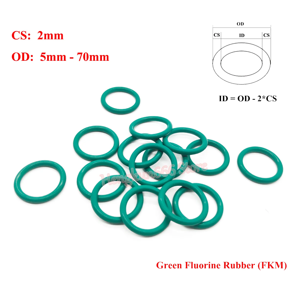 

10Pcs CS 2mm Green FKM Fluorine Rubber O Ring Gasket OD 5mm-70mm O-Rings Sealing Washer Oil resistant acid and alkali resistant