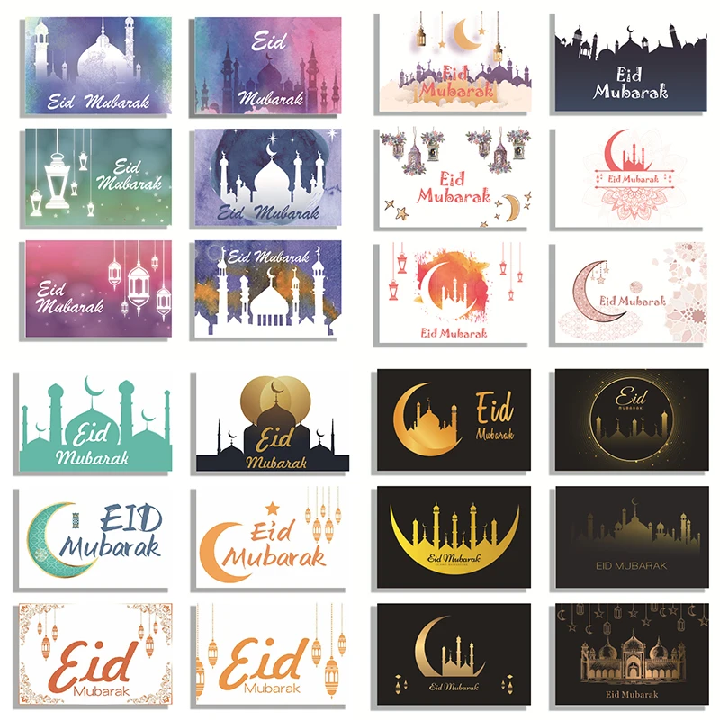 

6pcs Eid Mubarak Invitation Cards Islamic Mosque Ramadan Decorations Muslim Festival al-Fitr Greeting Card Eid Decoration 2022