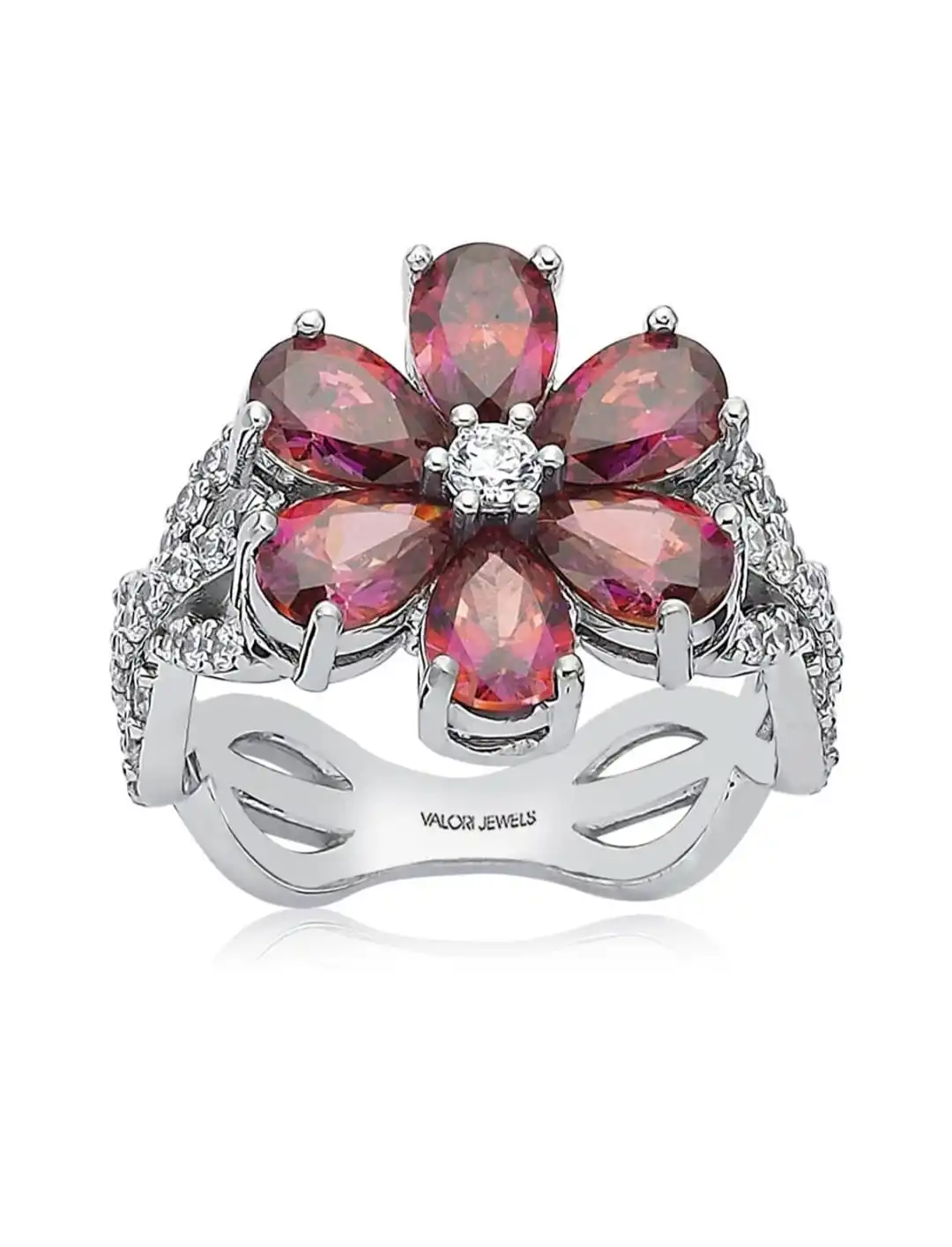 

Valori Драгоценности 2 карат Swarovski циркониевое кольцо Красного капля камень, серьги-подвески с цветочным украшением из чистого кольцо.