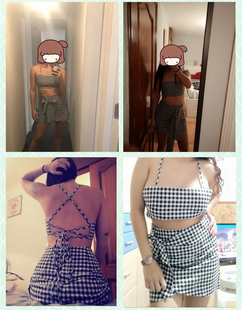 Женский комплект из 2 предметов укороченный топ с шахматным узором короткая юбка