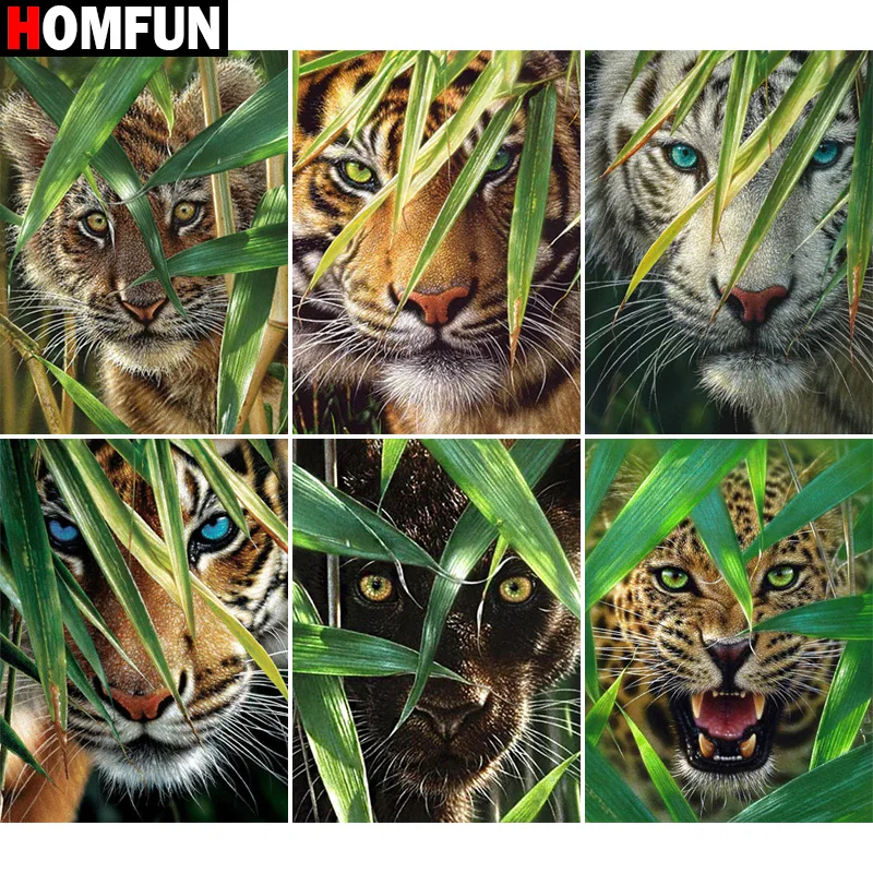 

Алмазная живопись HOMFUN «Тигр», полное квадратное/Круглое украшение для стен, инкрустированная смолой, вышивка, ручная работа, вышивка крести...