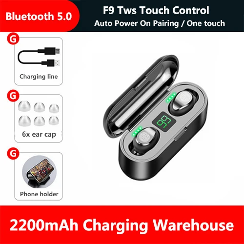 Красный F9 TWS Bluetooth наушники 5,0 Bluetooth гарнитура с микрофоном громкой связи Наушники Беспроводные наушники-вкладыши с 2000 мАч зарядная коробка - Цвет: Красный