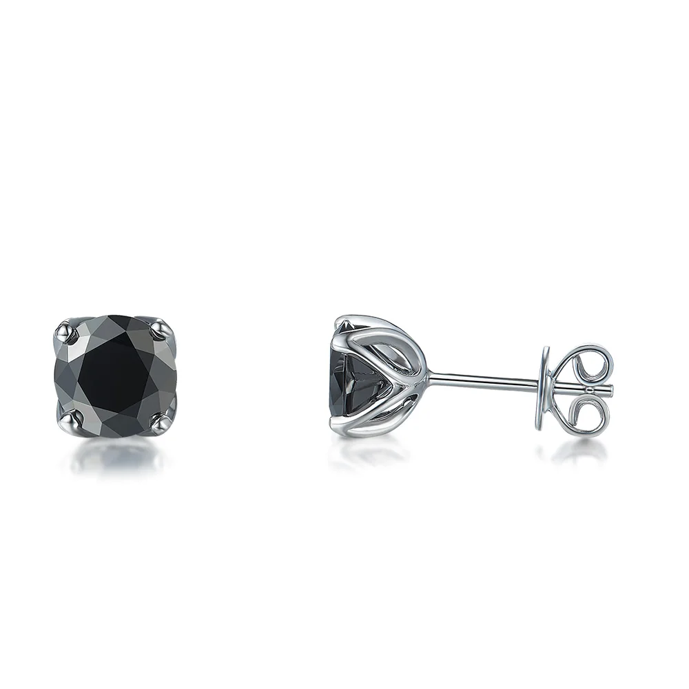 NiceGems 2 0 cttw круглые черные серьги-гвоздики из муассанита 14 к белые золотые серьги