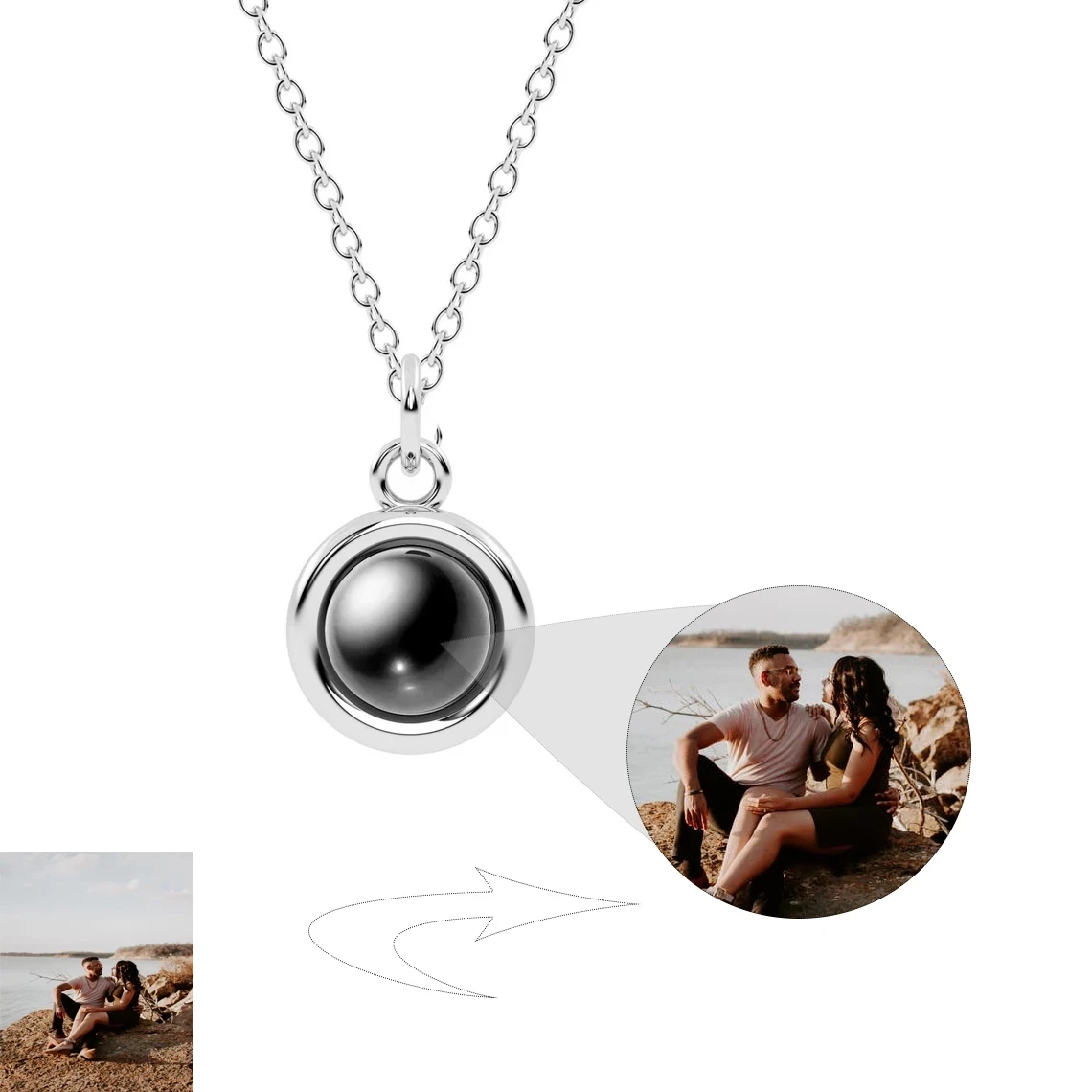 Dascusto New Custom Projection Photo Necklace For Women Personalized Picture Round Pendant Necklace Custom Jewelry Memorial Gift
