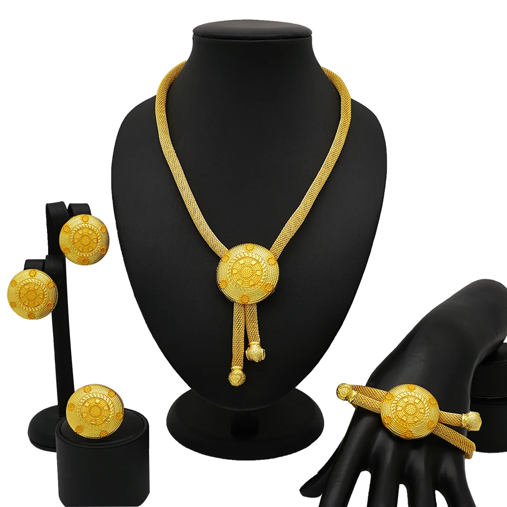 Модные свадебные ювелирные наборы из Дубая золотое ожерелье браслет с