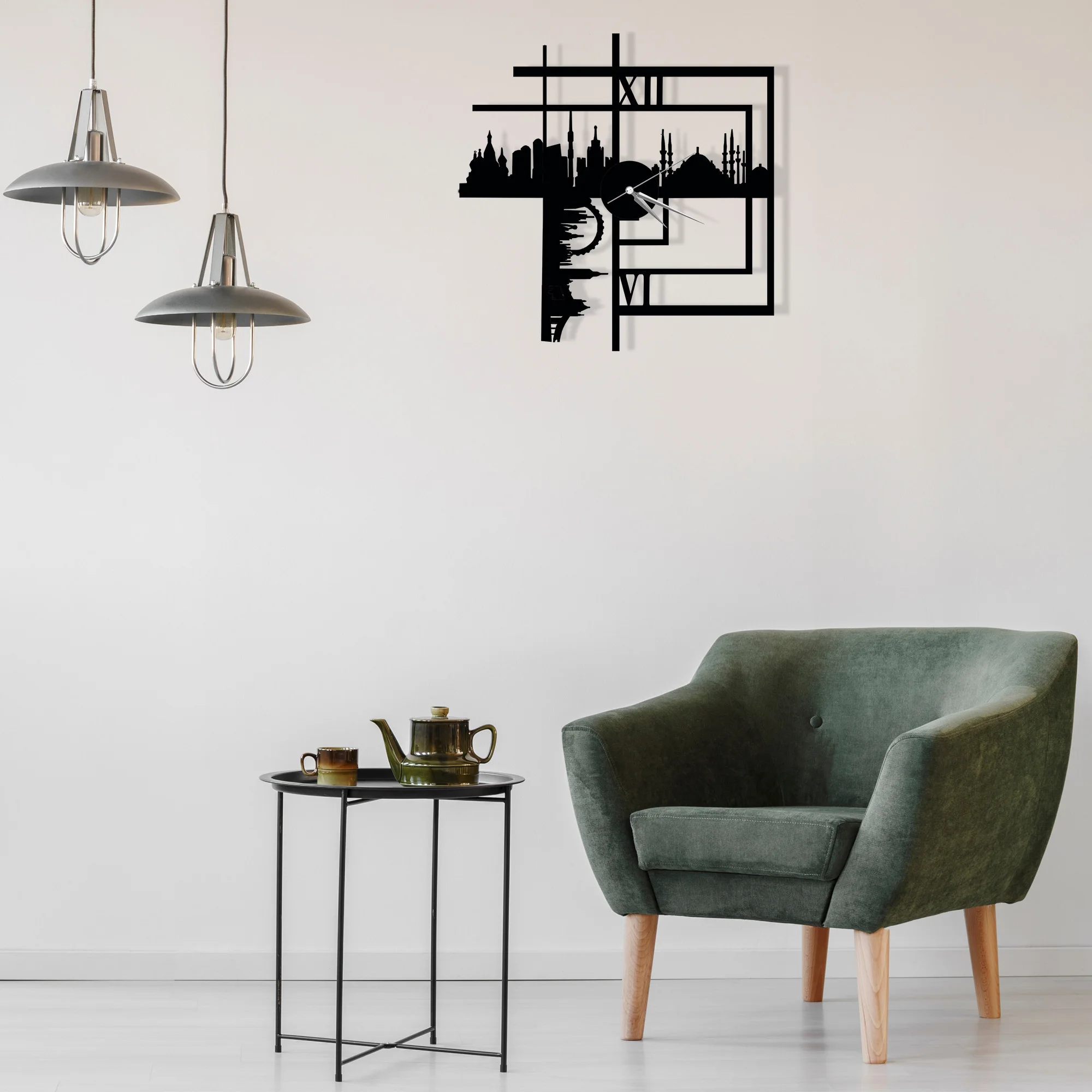 Силуэт большой черный металл тихий настенные часы уникальные современные