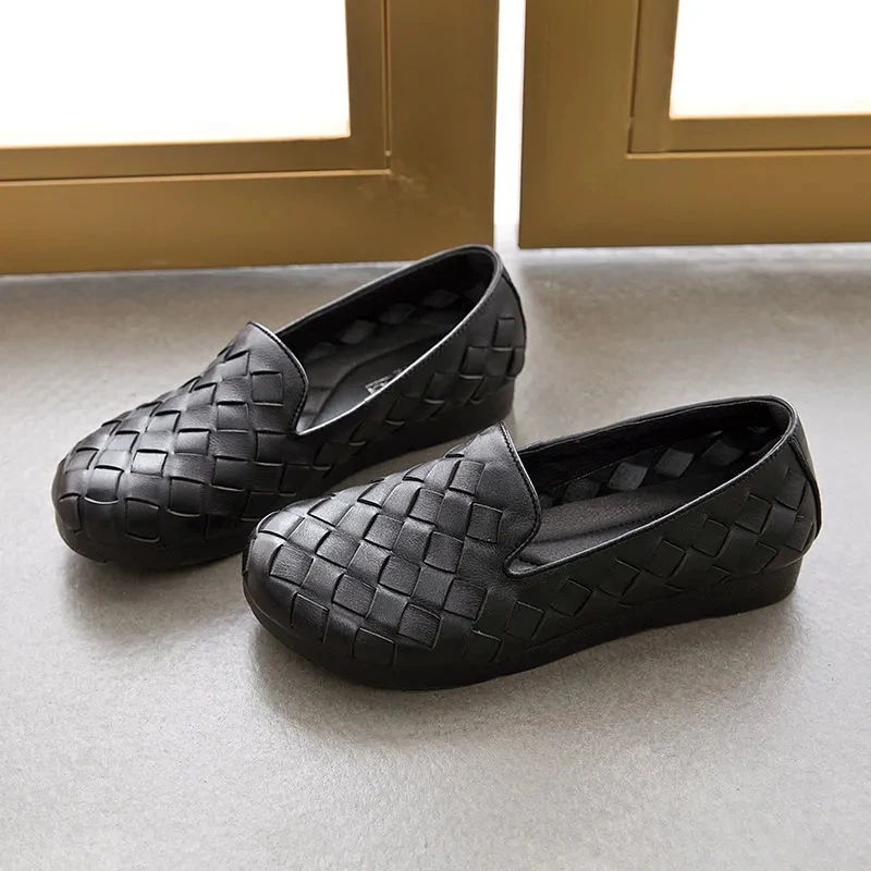

Soft Leather Weave Designer Flats Women's Spring Summer Shoes Wide Fit Ladies Comfort Red Loafers Black Women Soft Moccasins